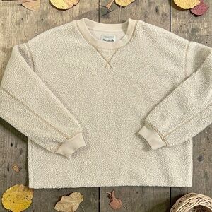 American Eagle Outfitters Cream Sherpa Fleece Crewneck Sweater - Small